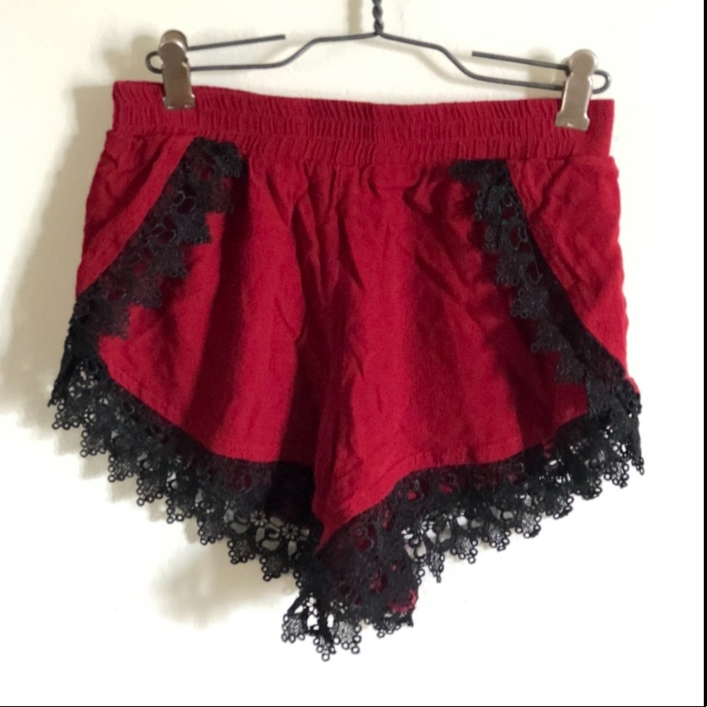 Lucy love red & black lace shorts